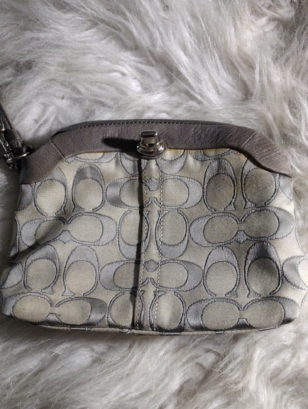 Coach Signature Canvas Wristlet in Taupe and Silver Metallic Trim - Picture 11 of 11